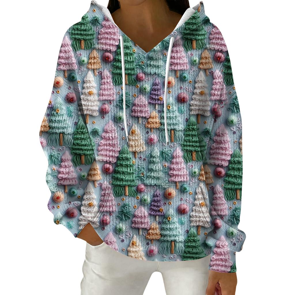 Women's Fashion Casual Christmas Print Pullover Long-Sleeve Hooded Sweatshirt