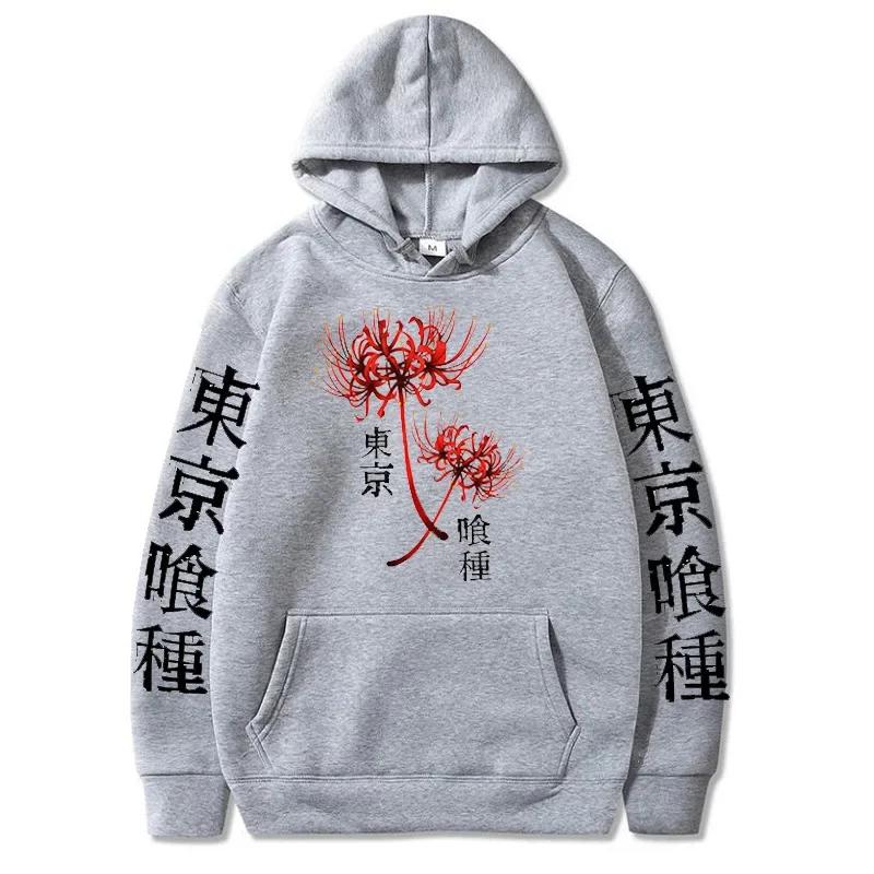 Autumn New Anime Ghoul Spider Lily Printed Top Men's and Women's Large Hooded Sportswear Harajuku Streetwear Neutral Hoodie