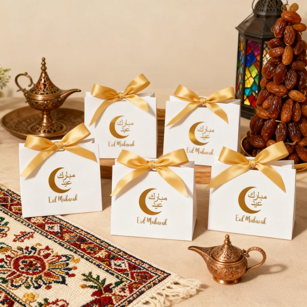 1-40 шт. Бумажные подарочные пакеты с лунным принтом, многоразовые сумки-тоут для конфет на Рамадан, Рождество, День святого Валентина, многоцелевые хозяйственные сумки