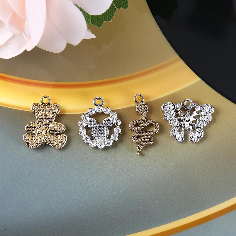 Handmade Rhinestone Alloy Jewelry: Butterfly, Flower, Rabbit, Bear Buttons & Pendants for Shoes and Bags