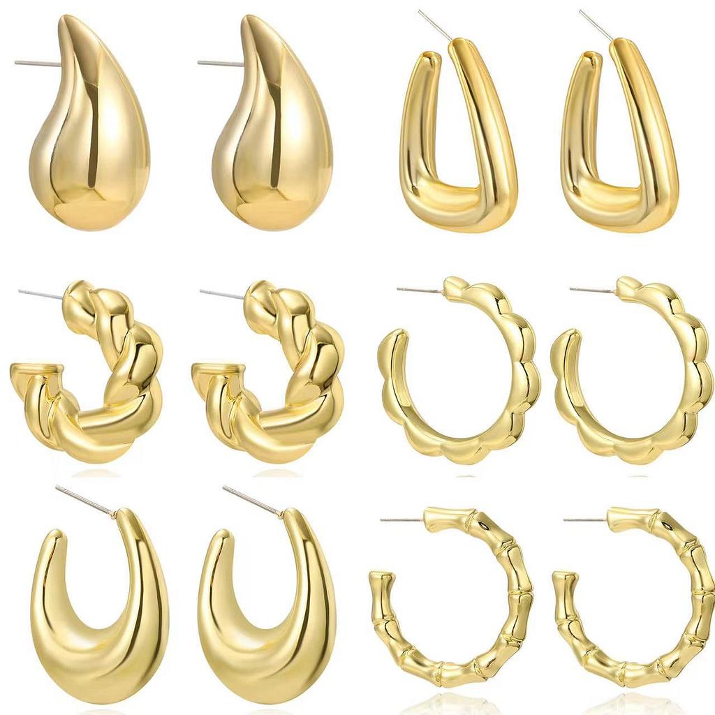 Exaggerated Temperament Earrings Gold Senior Sense Ins Cold Wind Simple Metal Droplets Pleated Pearl Flower Earrings