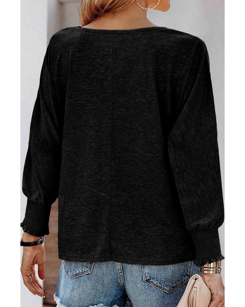 Azura Exchange Black Marble Print Dolman Sleeve Top