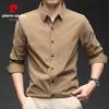 Мужская однотонная вельветовая рубашка с длинным рукавом в стиле business casual