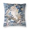 Snow Owl Leaves Pinecones White Blue Square Pillowcase Polyester Linen Velvet Printed Zip Decor Throw Pillow Room Cushion Cover