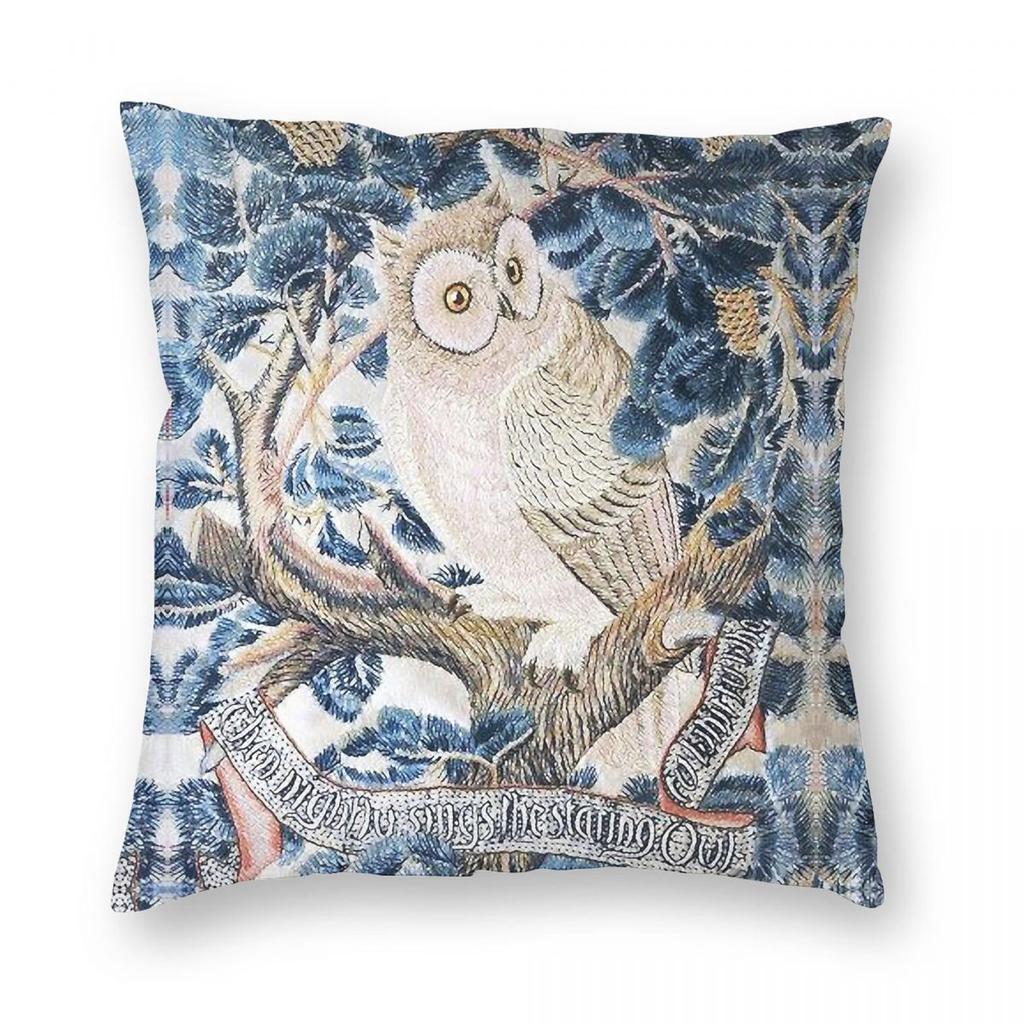Snow Owl Leaves Pinecones White Blue Square Pillowcase Polyester Linen Velvet Printed Zip Decor Throw Pillow Room Cushion Cover