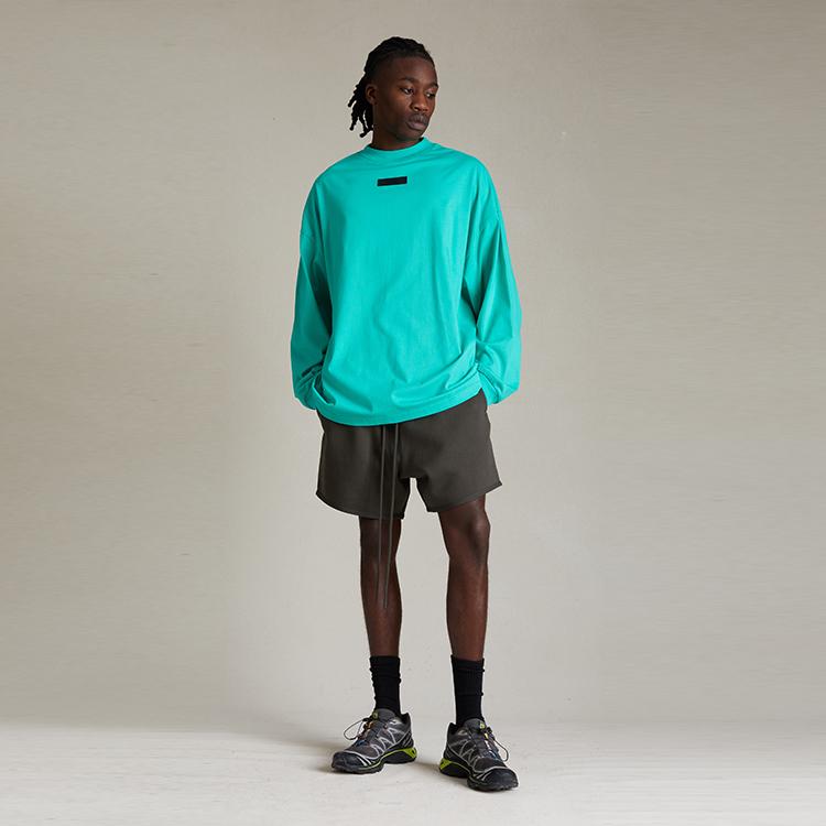 Fear of God Essentials SS24 Шорты-худи с принтом букв На шнурке Средняя посадка Прямые Американские Плотные Повседневные шорты для мужчин Чернильный черный 160SP242000F