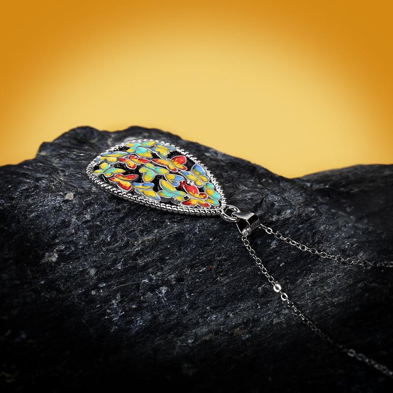 Богемный этнический стиль Бабочка Эмаль Ожерелье Цветной эпоксидный кулон Ключица Женщина