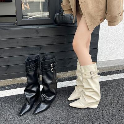 Ботинки женские осень и зима 2025 новые остроносые ботильоны на высоком каблуке боковая молния ботинки-трубы жареные уличные тонкие ботинки-рыцари