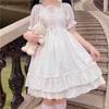 Japanese Summer Women White Lolita Tiered Dress Square Collar Bandage High Waist Princess Dress Cute Kawaii Ruffles Party Dresses