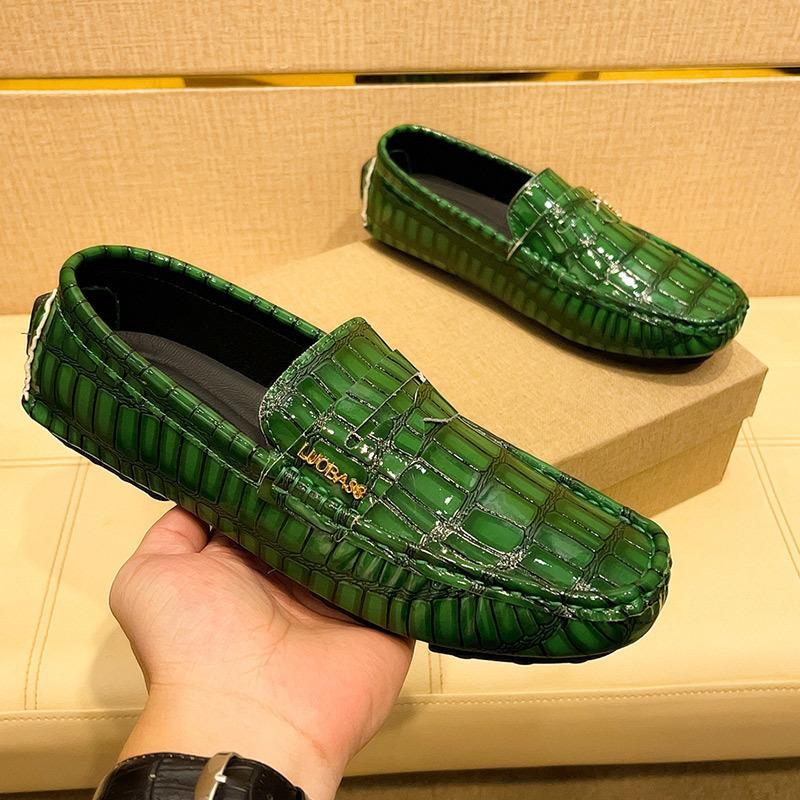 Pacecraft Shoes Men's Breathable Loafers - Casual Microfiber Leather Slip-On Shoes, Comfortable Rubber Sole, White/Burgundy/Green/Brown