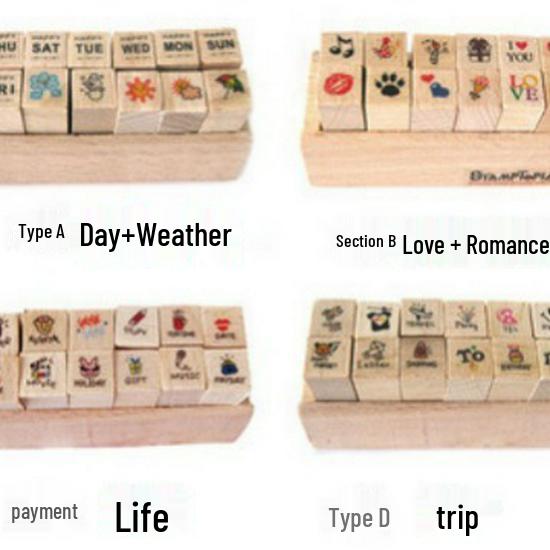 Деревянный набор штампов в наличии: Изысканный и Прекрасный Набор из 12 Штук с Подушечкой для Чернил для Креативного Декора Дневника