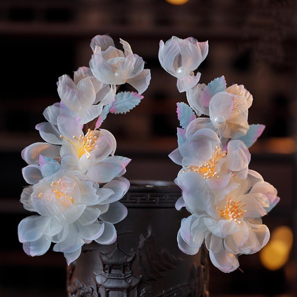 Tassel Silk Flower Hairpin Pearl Hanfu Headwear Retro Ancient Hair Clip Women