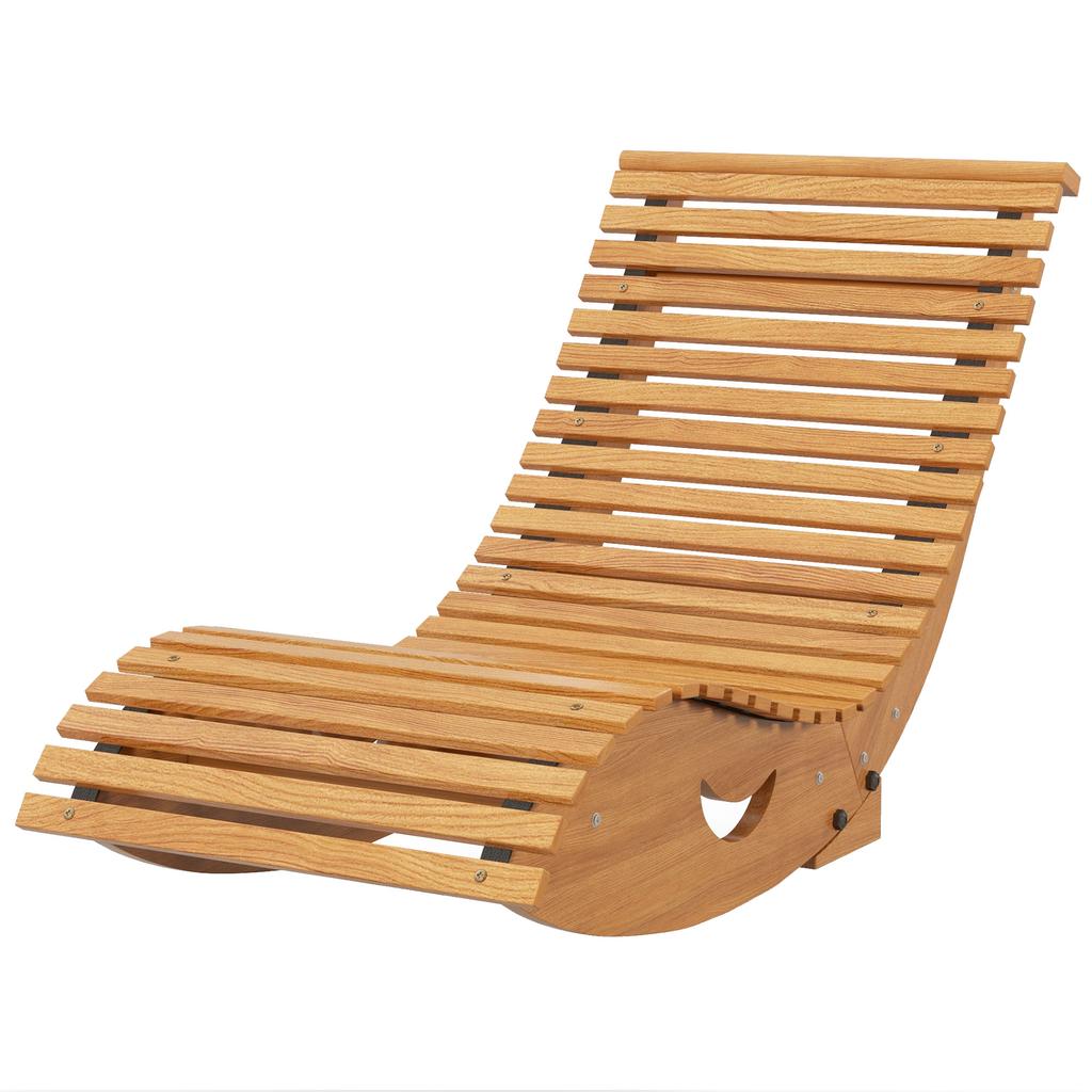 Outdoor Rocking Chair w/ Slatted Seat. Wooden Rocking Chair. 130cm x 60cm x 60cm. Light Brown