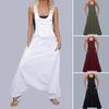 Women Jumpsuit Solid Color Buttons Wear-resistant Creative Special Loose Type Sleeveless Deep U Neck Individual Women Romper Female Clothes