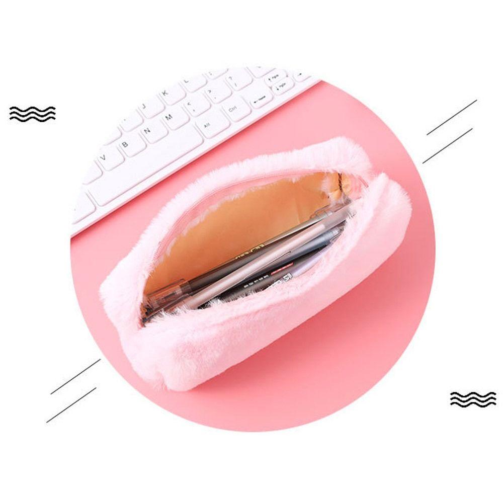 Makeup Pouch Handbags Plush Pencil Case Large Capacity Pencil Bag Stationery Pen Bag Solid Color