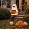 Decorative Ghost Bowl for Kids Halloween Candy Holder Garden Stake, Cute Glowing with Pumpkin Bowl, Party Props Entrance Outdoor Yard Sign Front