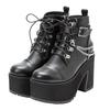 Yumetenbou Women's Double Chain Short Boots, DearMyLove, Large Sizes, Mass-Produced, Platform Sole, Black, Size 22.5cm, 5305260101