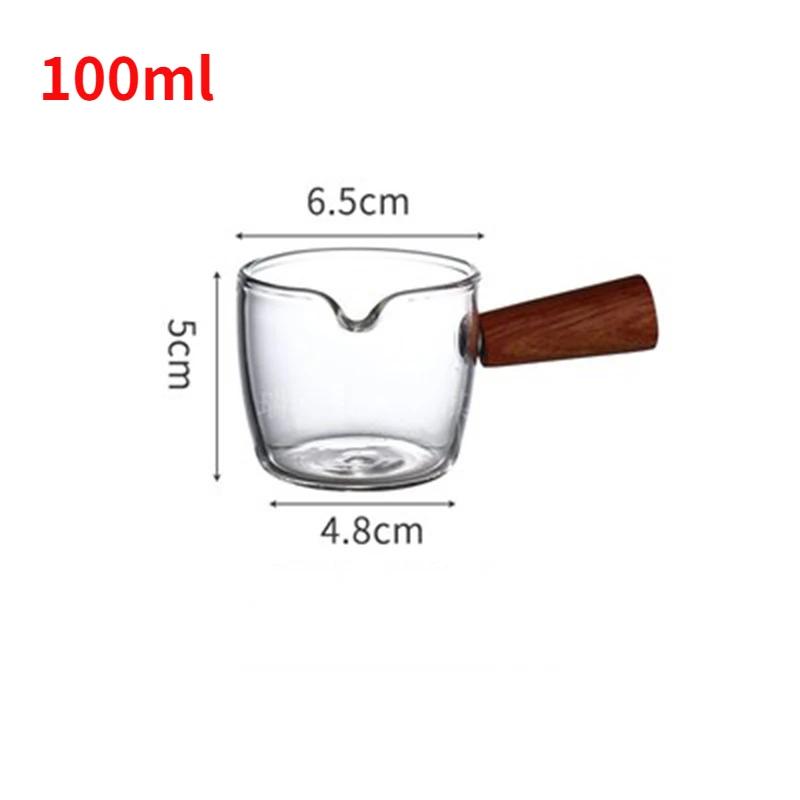 50/100ml Glass Measuring Cup Wooden Handle Espresso Cup Single Spout Milk Cup Coffee Supplies Transparent Kitchen Measuring