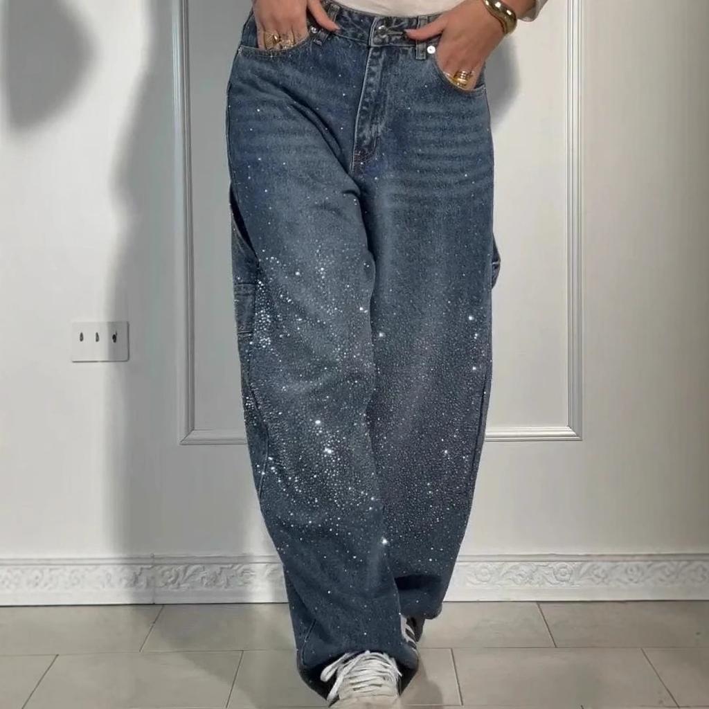 Women High Waisted Sweatpants Jeans for Women Women's Sparkly Harem Jeans Size Baggy Denim Pants Casual Trousers for Streetwear
