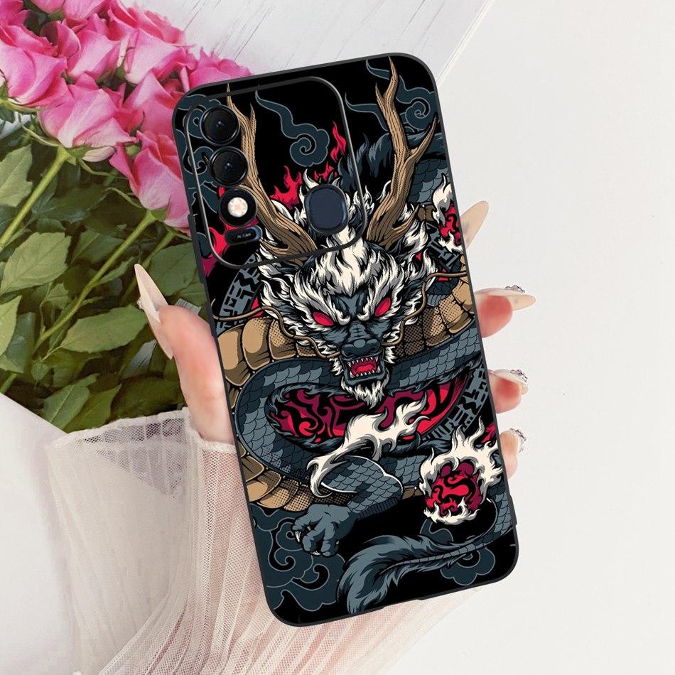 For Tecno Spark 8 8T 8C Cool Dragon Tiger Pattern Phone Case For Tecno Spark8C Spark8 KG5k KG6p Black Silicone Soft Cases Bumper