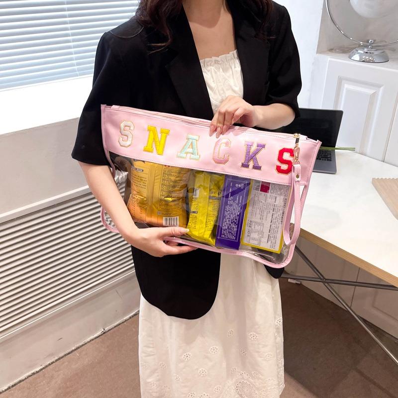 Новая большая однотонная сумка для перекусов, вышитая прозрачная сумка для хранения, текстура мягкой кожи, большая вместимость, сумка