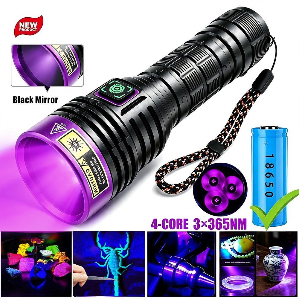 Powerfu 120W 365nm UV Flashlight Black Light Black Mirror Purple Light Detection Torch USB C Rechargeable Ultraviolet 26650 Lamp5
