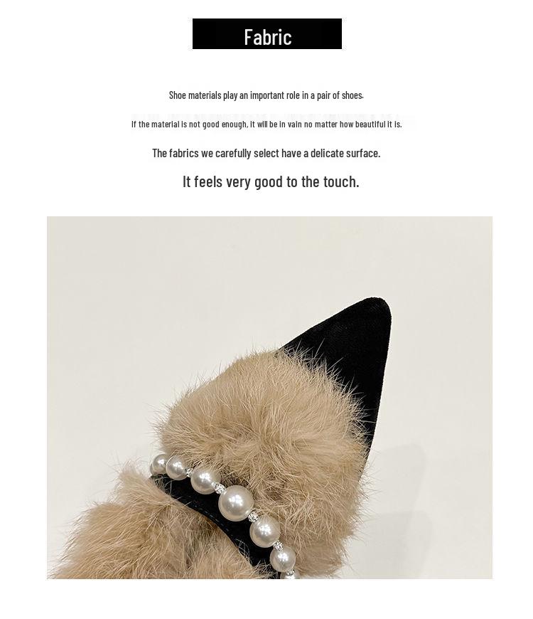 Женские замшевые туфли на массивном каблуке с острым носком, с низким вырезом, пушистые хлопковые туфли для осени/зимы