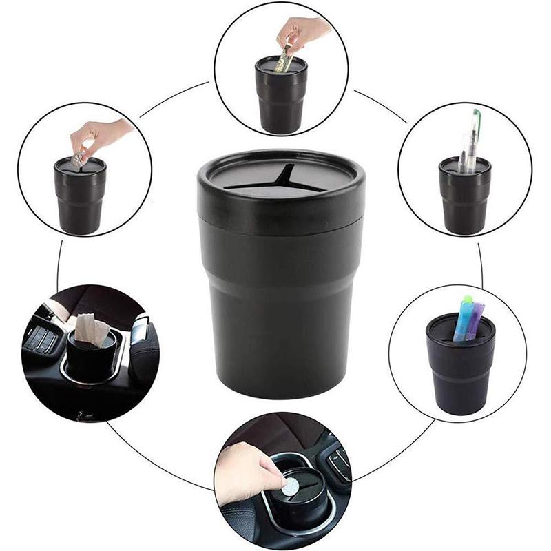 1Pc New Multifunctional Car Mini Trash Bin Cup Holder Car Trash Can Auto Holder Cap Mounts Black Plastic Interior Accessories