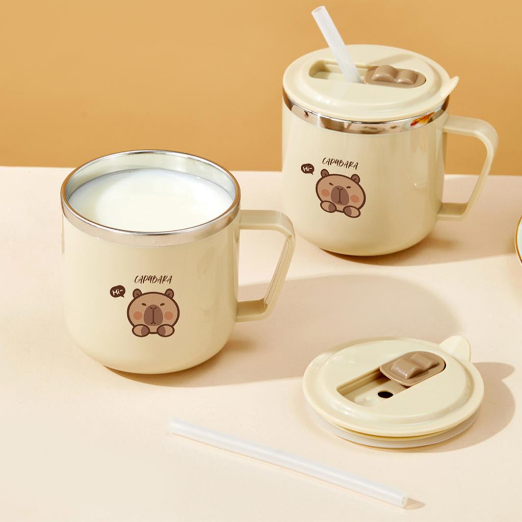 WORTHBUY Cute Capybara 316 Stainless Steel Kid Water Cup With Straw 270ml Double Wall Insulated Mug Leak-proof Milk Coffee Cup