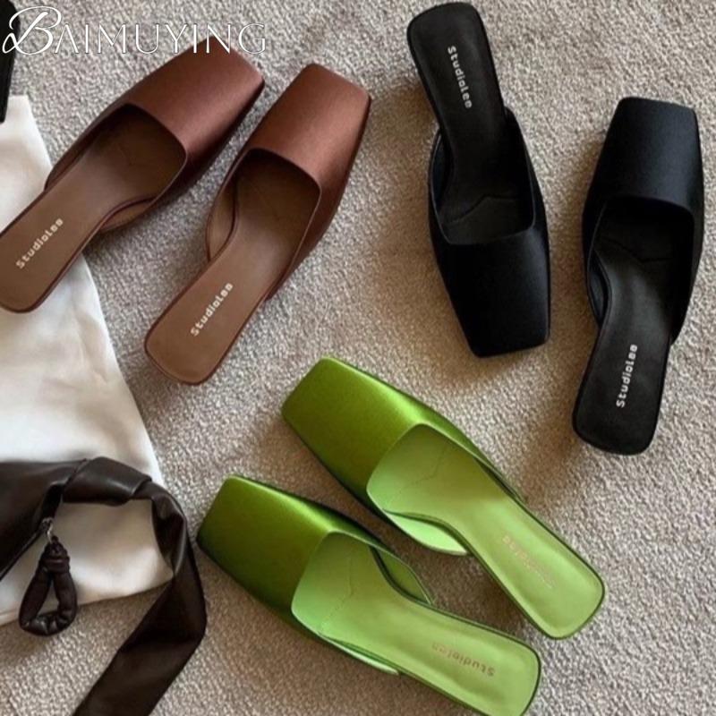 Модные шлепанцы с квадратным носком, женские сандалии, туфли-мюли на высоком каблуке, лето 2025, дизайнерские повседневные шлепки, туфли на каблуке для вечеринки, туфли-слингбэки
