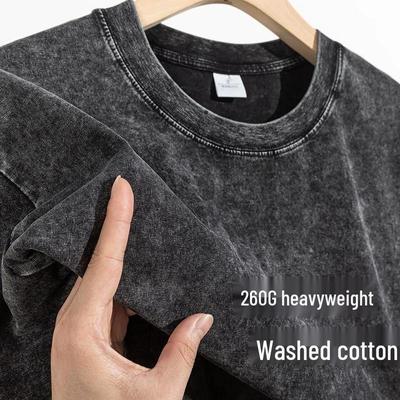 Футболка из чистого хлопка с эффектом потертости - Тяжелая 260 г, Унисекс, С коротким рукавом, Ретро однотонные цвета для лета.