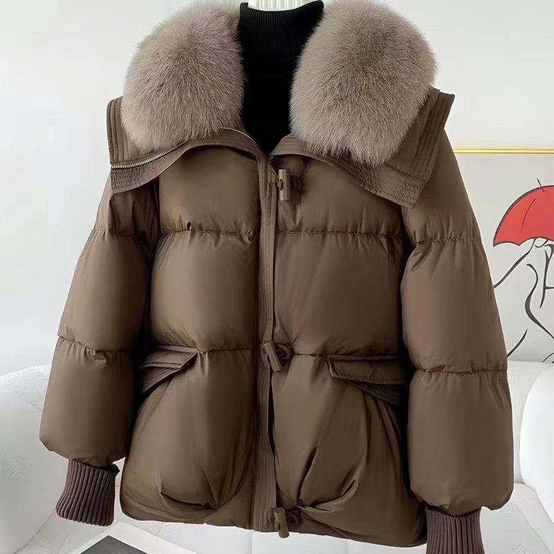 Новое модное черное короткое свободное хлопковое пальто с меховым воротником, куртка, утолщенная одежда