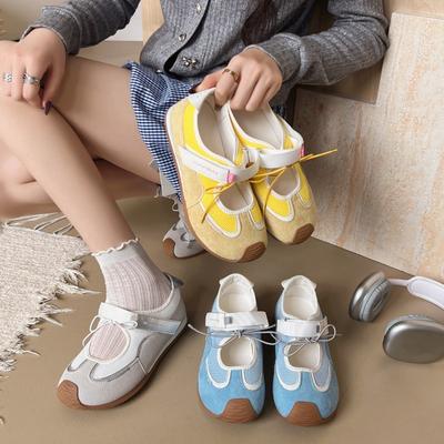 Летние новые кожаные туфли-балетки Мэри Джейн на плоской подошве с застежкой-липучкой, женские повседневные спортивные туфли