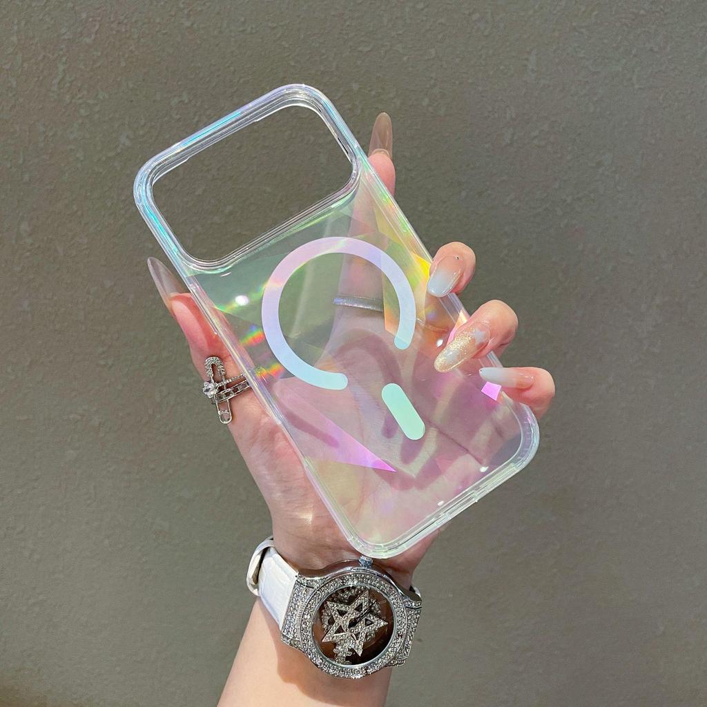 Переливающийся Градиентный Магнитный Чехол для iPhone 17 Pro Max - Совместим с Apple 16 PM, Прозрачный, Полное Покрытие, Защитный