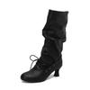 Women'S Autumn Winter Pleated Knee-High Boots Pointed Toe Stilettos Lace-Up High-Top Sexy Shoes For 34-50 Size Range