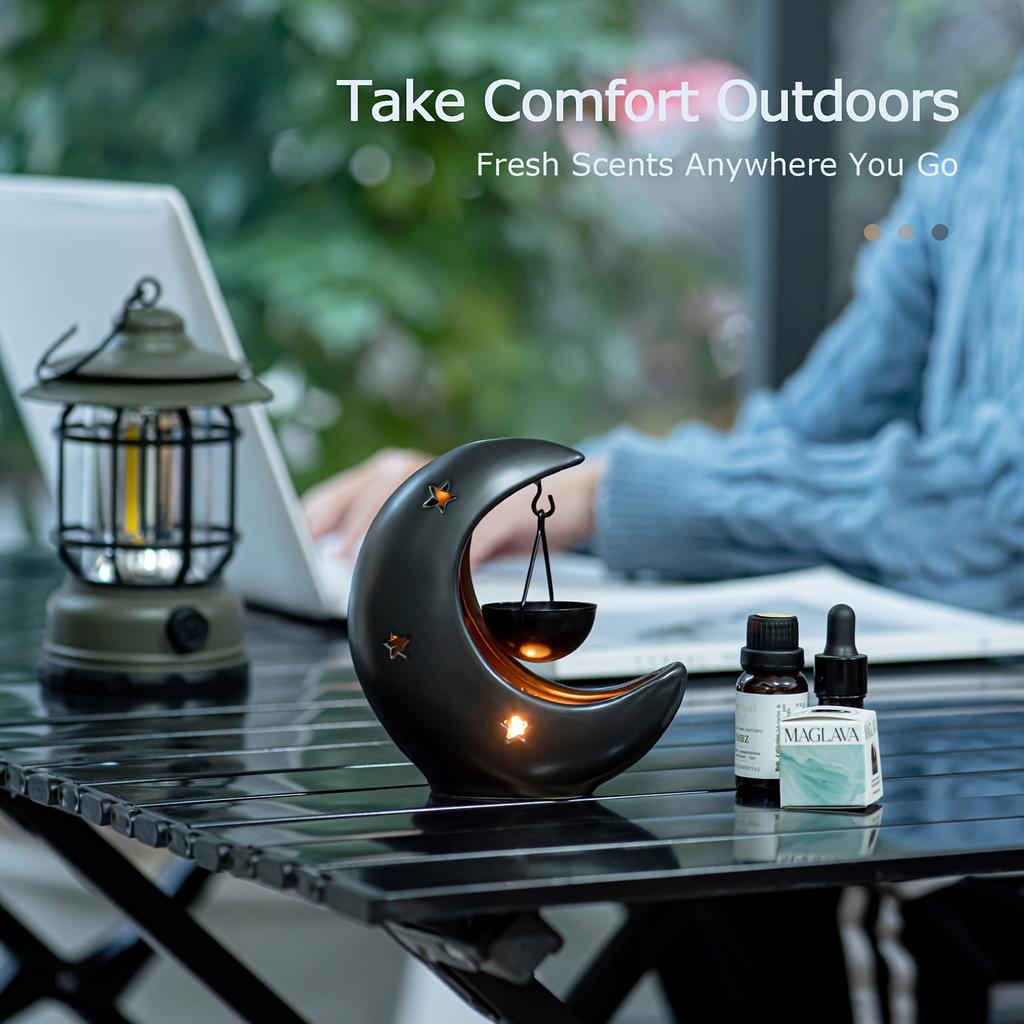 Creative Black and White Star and Moon Pattern Aromatherapy Tower Candle Ceramic Aromatherapy Wax Melting Heater Essential Oil Burner