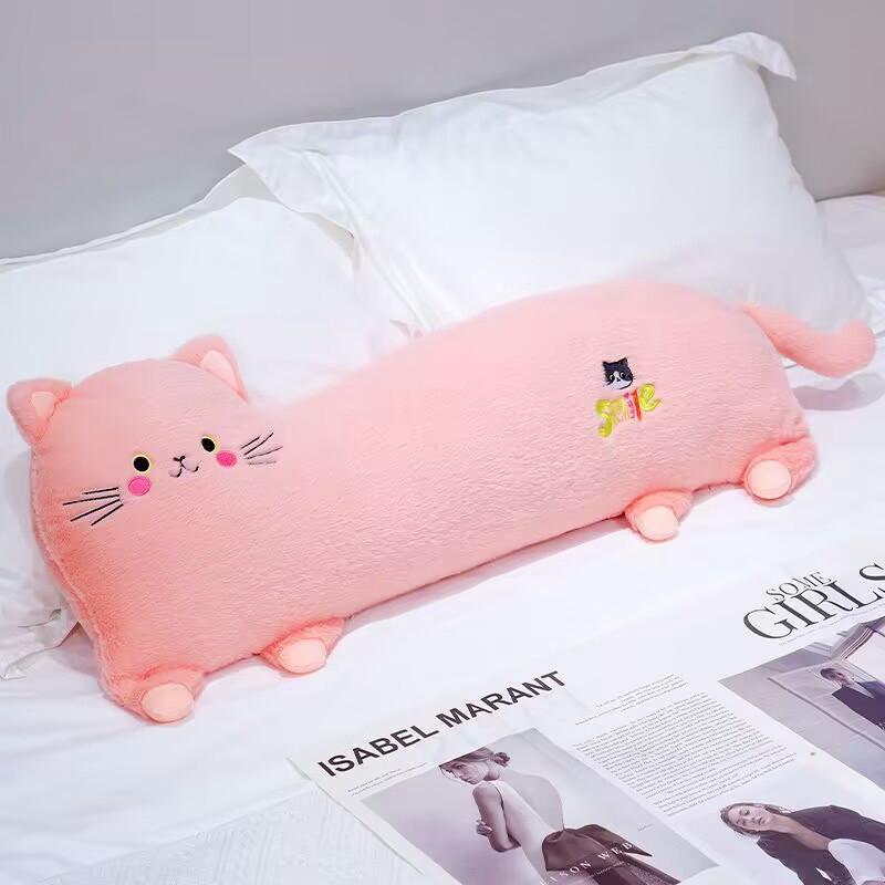 Adorable Gray White And Pink Plush Cat Pillow Soft And Cuddly For Childrens Playtime And Decor