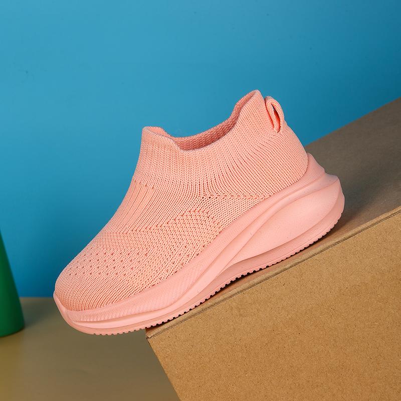 Children's High Top Socks Sports Shoes, Solid Color Knitted Sleeves, Breathable Outdoor Walking Sports Shoes