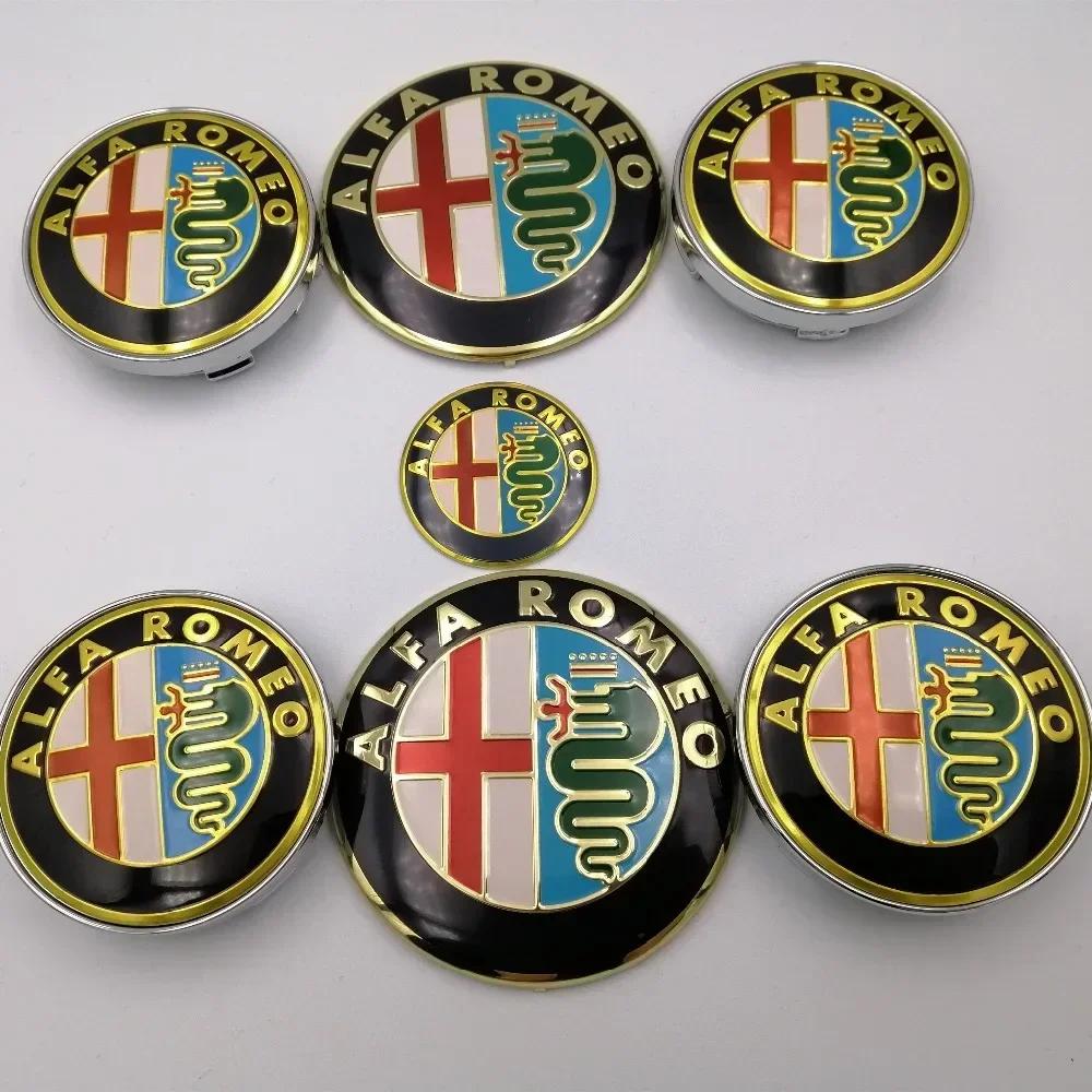 APTJ4 7pcs 74mm Car Hood Trunk Steering Wheel Badge for Alfa Romeo Brera 159 New Spider Giulietta 156 Mito Giulia 147 Wheel Center Cap