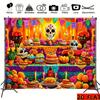 2D planar Day of the Dead banner - Vibrant Day of the Dead party decoration, traditional floral table setting