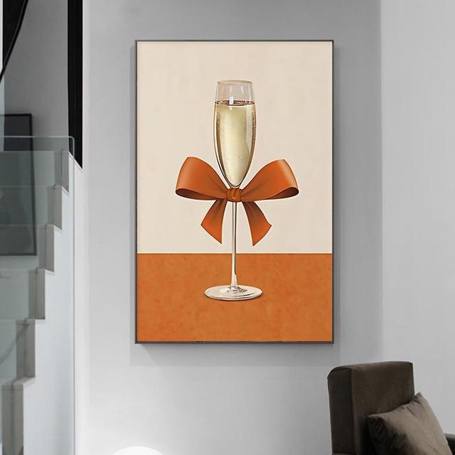 Абстрактное стекло для вина, оранжевая вилка, тарелка с бантом, посуда для ресторана, холст, картина для гостиной, украшение ресторана, без рамки