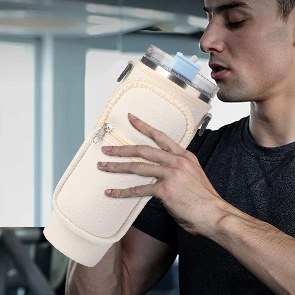 Water Bottle Carrying Case with Phone Pocket - Adjustable Shoulder Strap for Outdoor Travel and Sports