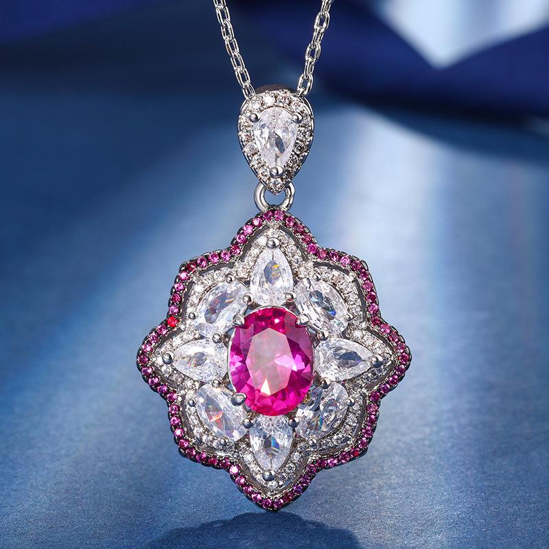 Jewelry Copper Bottom Gold-Plated Simulation Red Corundum Sapphire Blue Spinel High-Grade Black Gold Color Separation Set Female 8 * 10