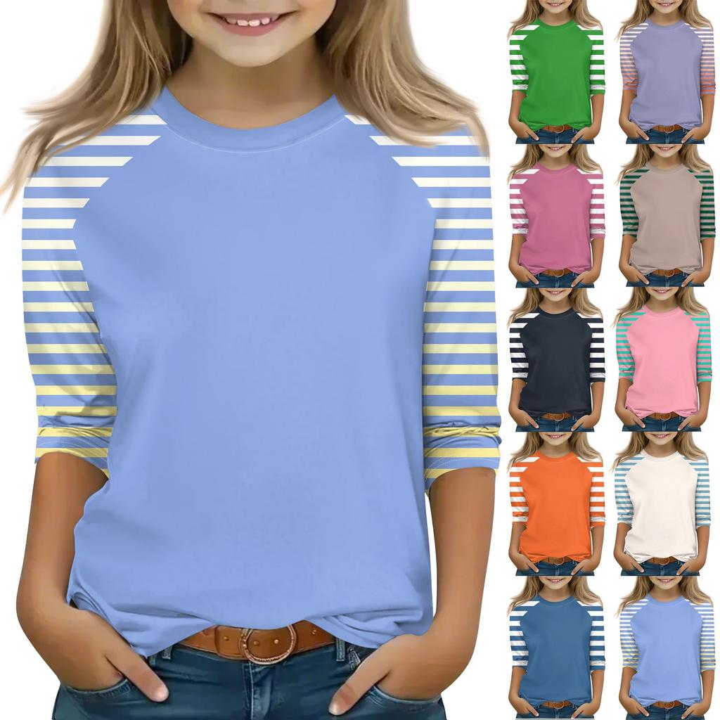 Tops For Youth Girls 4-16 Years Round Neck 3/4 Sleeves T-Shirts Trendy Tops Outfit Tees
