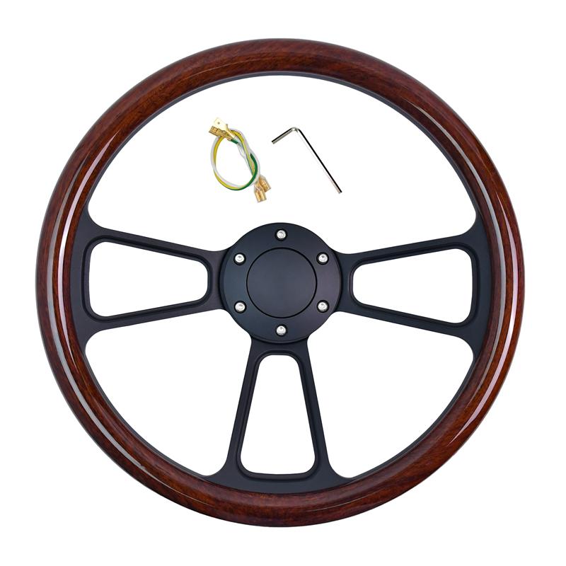 Universal 14 Inch 350mm Classic Retro Microfiber Leather Steering Wheel Black Chrome Plated Three Spoke Bracket 7mm Thick