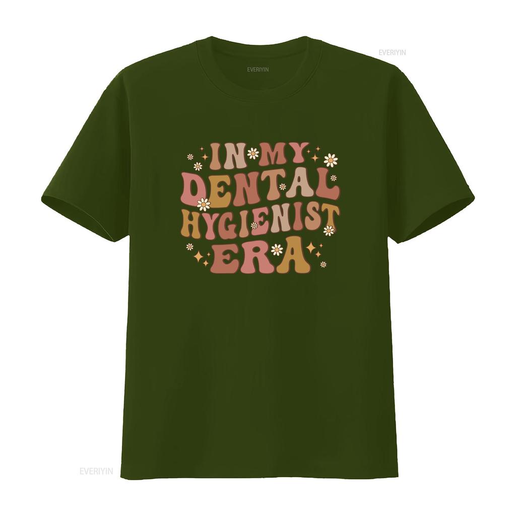Groovy Retro In My Dental Hygienist Era Daisy Floral Print Casual T Shirt vintage Washed Breathable Unisex Stylish Stretched