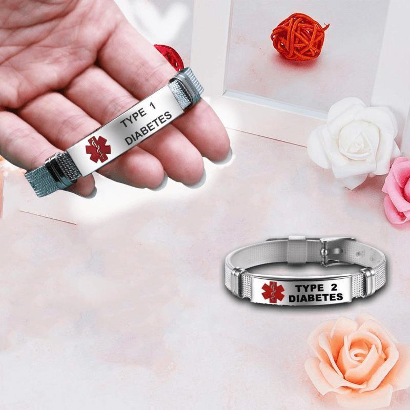 Adjustable Stainless Steel Medical Alert ID Bracelet for Type 1 Diabetes Men Women ICE Emergency Jewelry