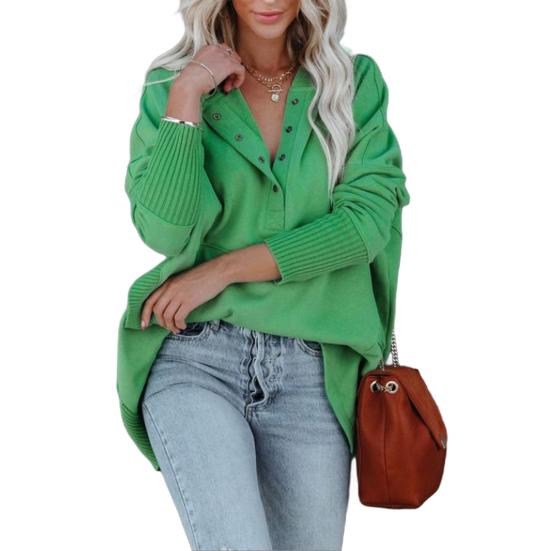 Женская толстовка с капюшоном большого размера на пуговицах с V-образным вырезом, длинными рукавами и карманами на весну, осень, зиму