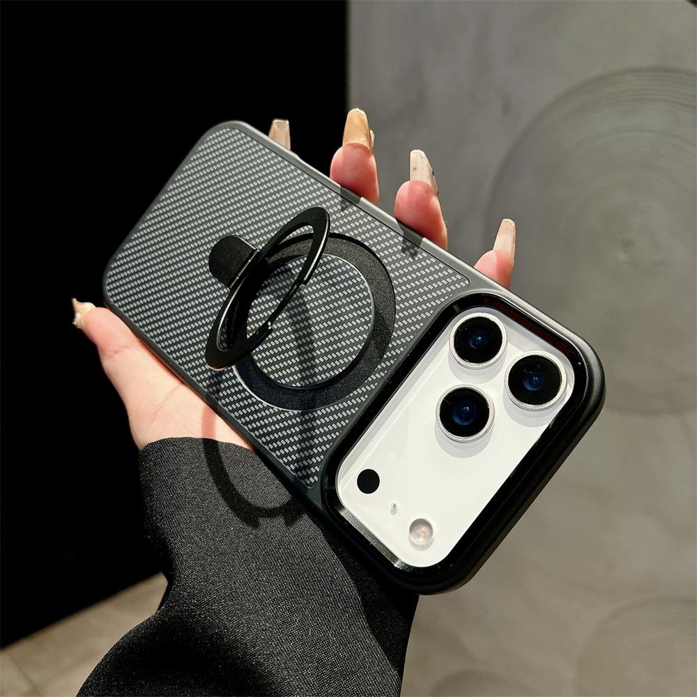 Магнитный держатель-подставка Armor из углеродного волокна, матовый чехол для iPhone 17 Air 16 15 14 Plus 13 12 11 Pro Max, чехол-держатель для Magsafe
