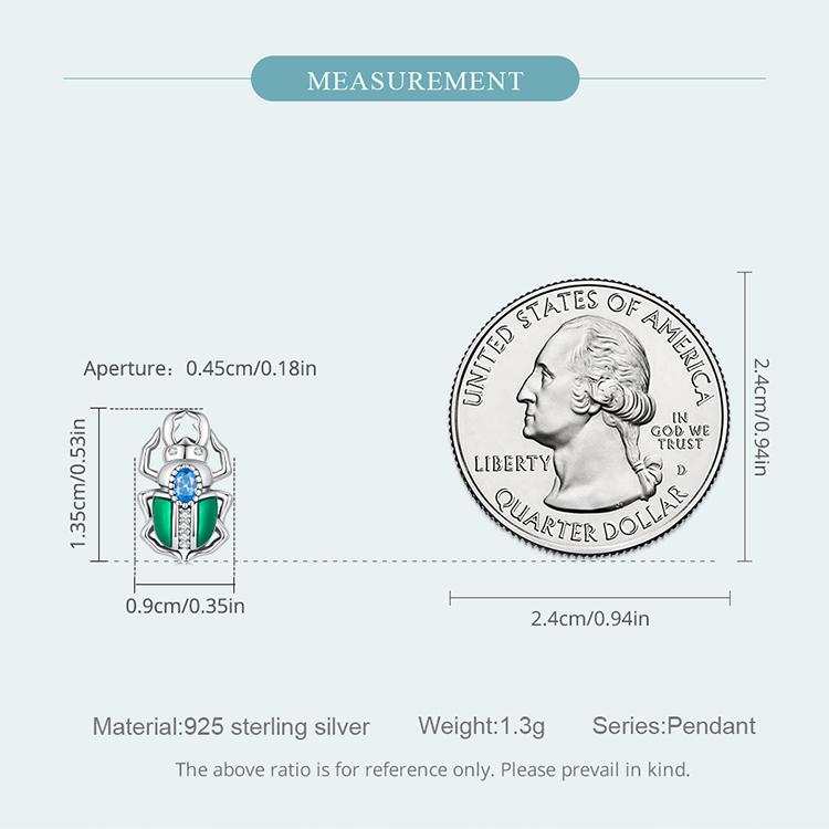 WOSTU 925 Sterling Silver Green Enamel Wings Blue Zircon Beetle Bead Charms for Women Bangle and Bracelet DIY Jewelry